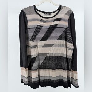 NIC+ZOE Neutral Geometric Print Cotton Blend Sweater, Women's XL